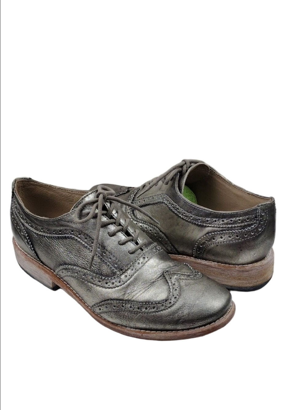 Steve Madden Repete Leather Aged Distressed Pewter Wingtip Lace Up Oxford Shoe